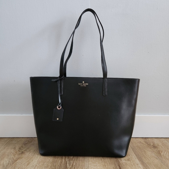 Kate Spade Black Leather Janie Medium Zip Tote Bag